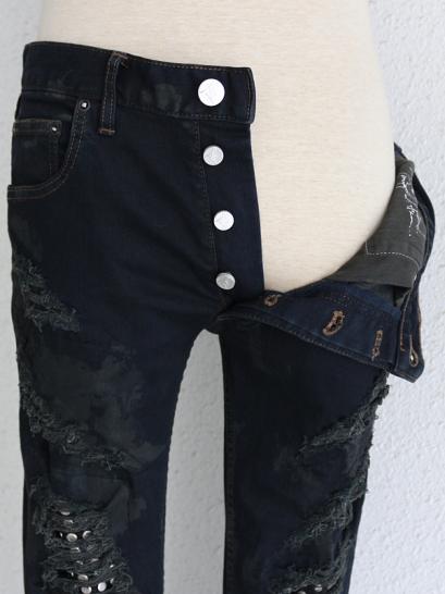 FAGASSENT　"CANON CRUSH BALL"  Black overdyed scar crush stretch denim with studs