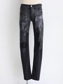 FAGASSENT　"ANASTASIA"Asymmetric leather distressed coating with knee crush black
