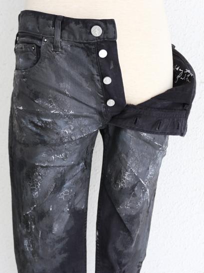 FAGASSENT　"ANASTASIA"Asymmetric leather distressed coating with knee crush black