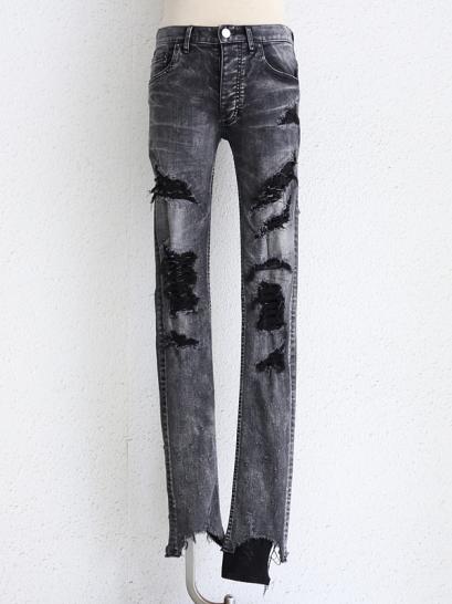 FAGASSENT　" GOZILLA"Grey stoned bleached scar-crushed denim with silver kimono