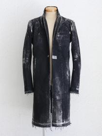 FAGASSENT　"CF2-silver foi"Black shaved denim chester-field coat with Silver-foil